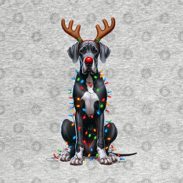 Christmas Red Nose Great Dane Dog by Chromatic Fusion Studio